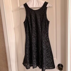 Girls Junior Black lace with sparkles mini dress with tie back